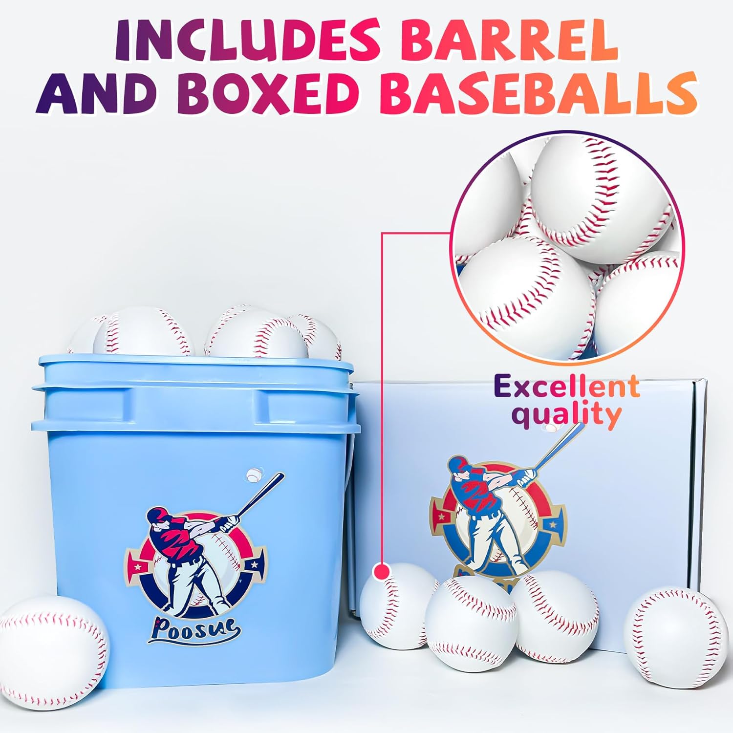 Skiennix Youth 12U Soft Leather Baseballs - 24 Count Durable Practice & Game Balls with Bucket