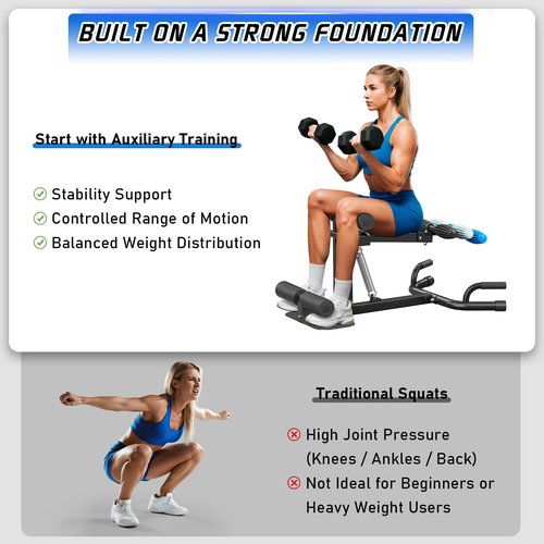 Upgrade Deep Squat Machine for Women, Adjustable Squat Assist Trainer with 4 Resistance Levels, Glute & Leg Workout Equipment, Core & Push Up Exercise Machine for Home Gym Fitness