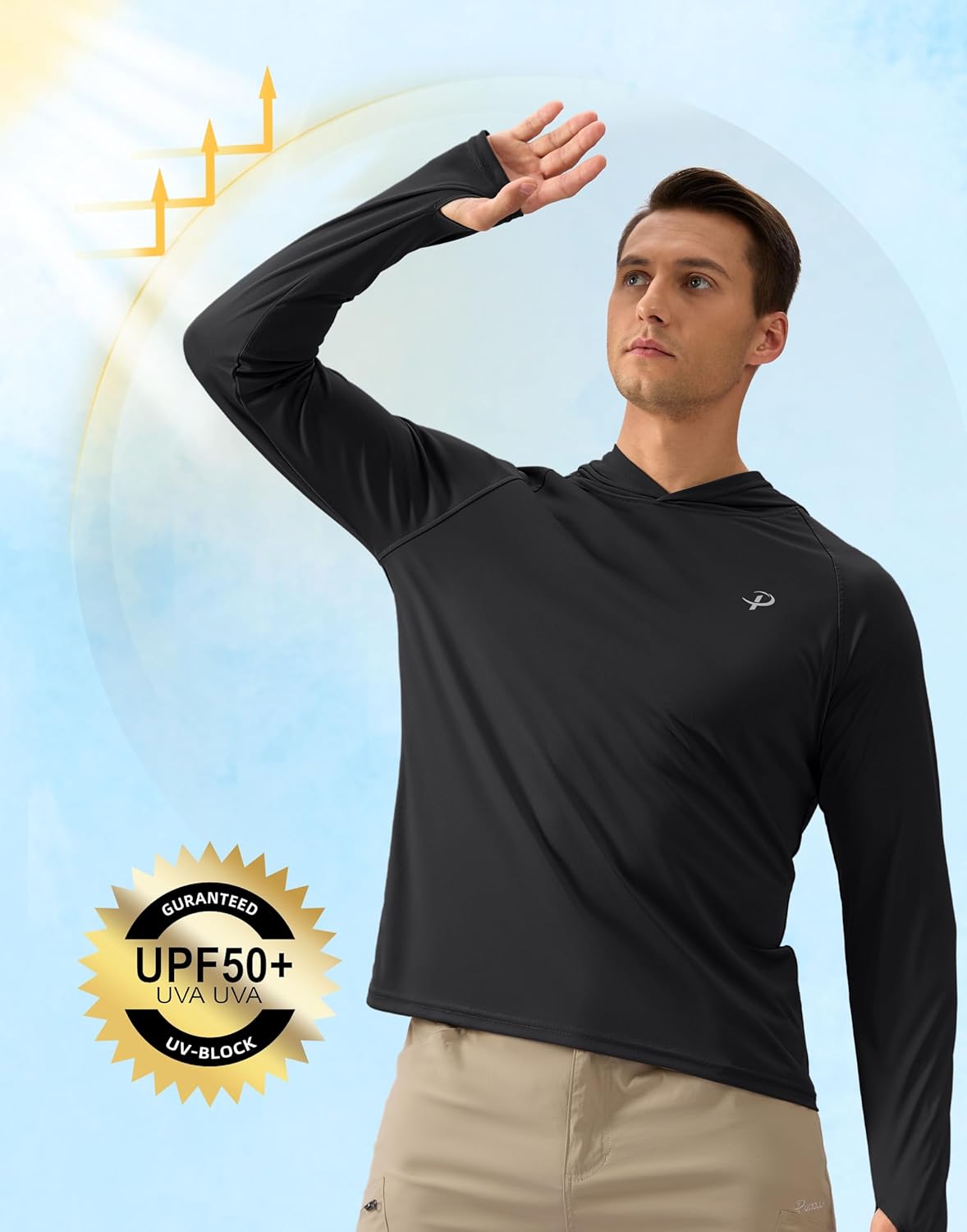 Pudolla Men's UPF 50+ Sun Protection Hoodie - Long Sleeve Rash Guard for Fishing & Outdoor Activities