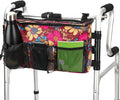 Walker Bag - Water-Resistant Pouch with 6 Pockets for Rollators & Wheelchairs | Floral Design