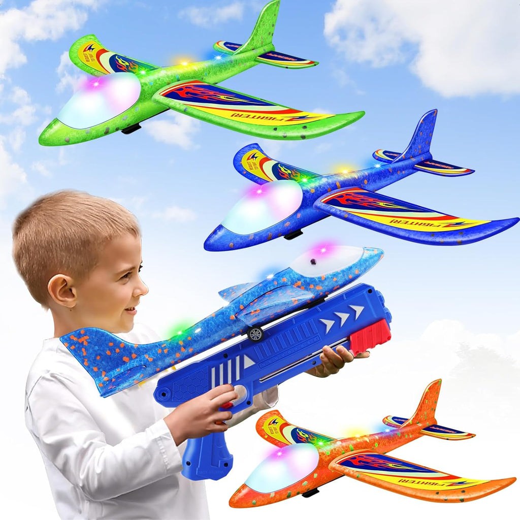 Wesfuner Foam Airplane Launcher Toys - 3 Pack with 2 Flight Modes | Perfect Outdoor Gift for Kids Ages 3-12