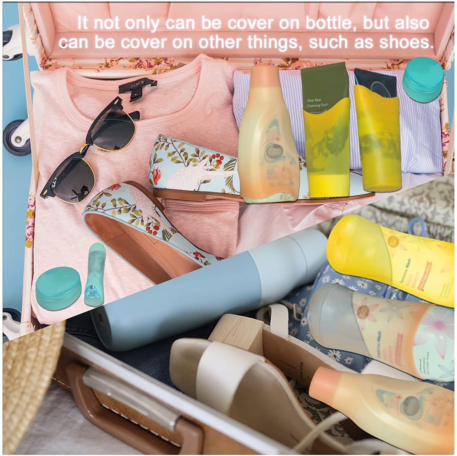TRANOMOS Silicone Bottle Covers - Travel Essentials for Men & Women | Leak-Proof & Compact Design