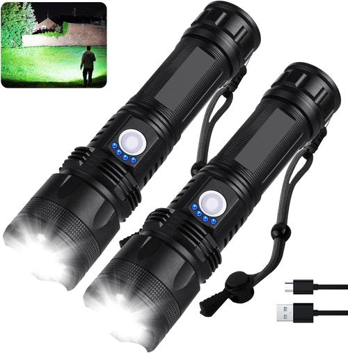 MILAOSHU Rechargeable Flashlights 90,000 High Lumens - 2 Pack, Super Bright LED Flash Light with 5 Modes, 12 Hour Brightest Waterproof Handheld Flashlight for Home, Camping