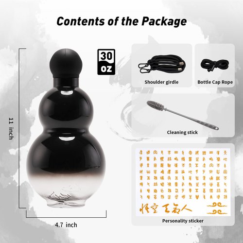 Kearnybo Gourd Water Bottle Tritan BPA-Free 210°F Heat Resistant - Leak-Proof Push-On Rubber Stopper, Stylish Gradient Colors with 2 Versatile Straps for Hanging - Durable (White)