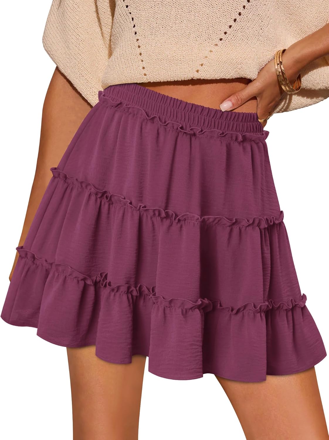 Onlypuff Women's Boho Mini Skorts - Flowy High Waist Ruffle Tiered Summer Shorts | Stylish & Comfortable