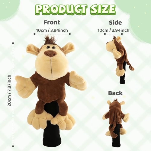 SM SunniMix Soft Plush Golf Club Driver Headcover, Cute Animal Golf Wood Headcovers, Women Men Golfer Gift & Golf Bag Accessories - Monkey