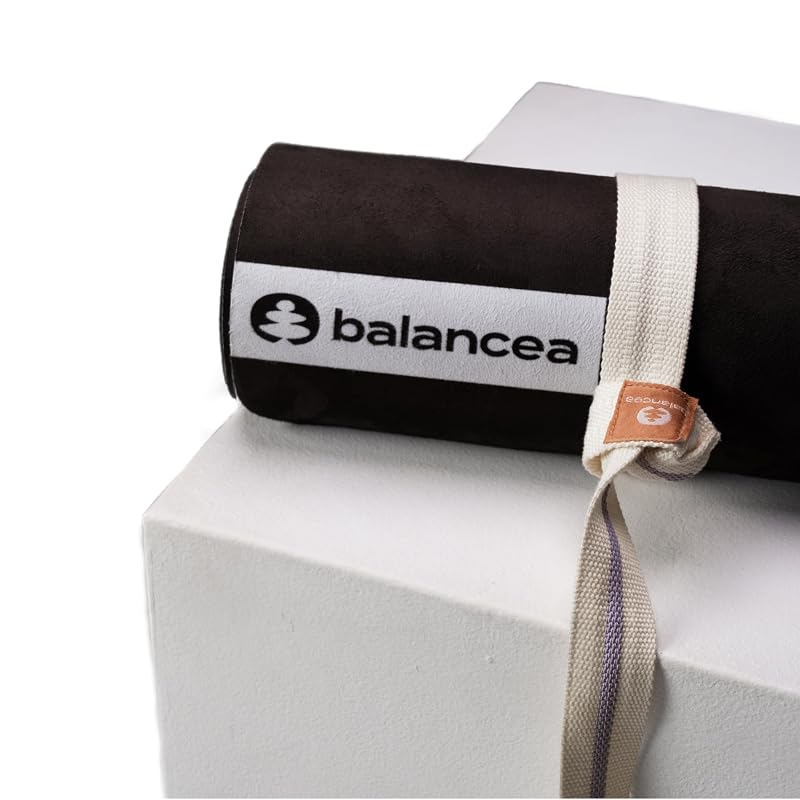 Balancea 5mm Yoga Mat with Strap - Non-Slip Suede Top, Eco-Friendly TPE Base, 72 x 24 in (Black)