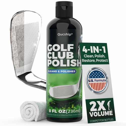 Qucship 8oz Golf Club Polish with Towel, 4-in-1 Golf Club Polishing kit - Easy to Use Golf Club Cleaner and Scratch Remover, Long Lasting Golf Club Polish for Metal, Zinc, Aluminum & Steel Clubs