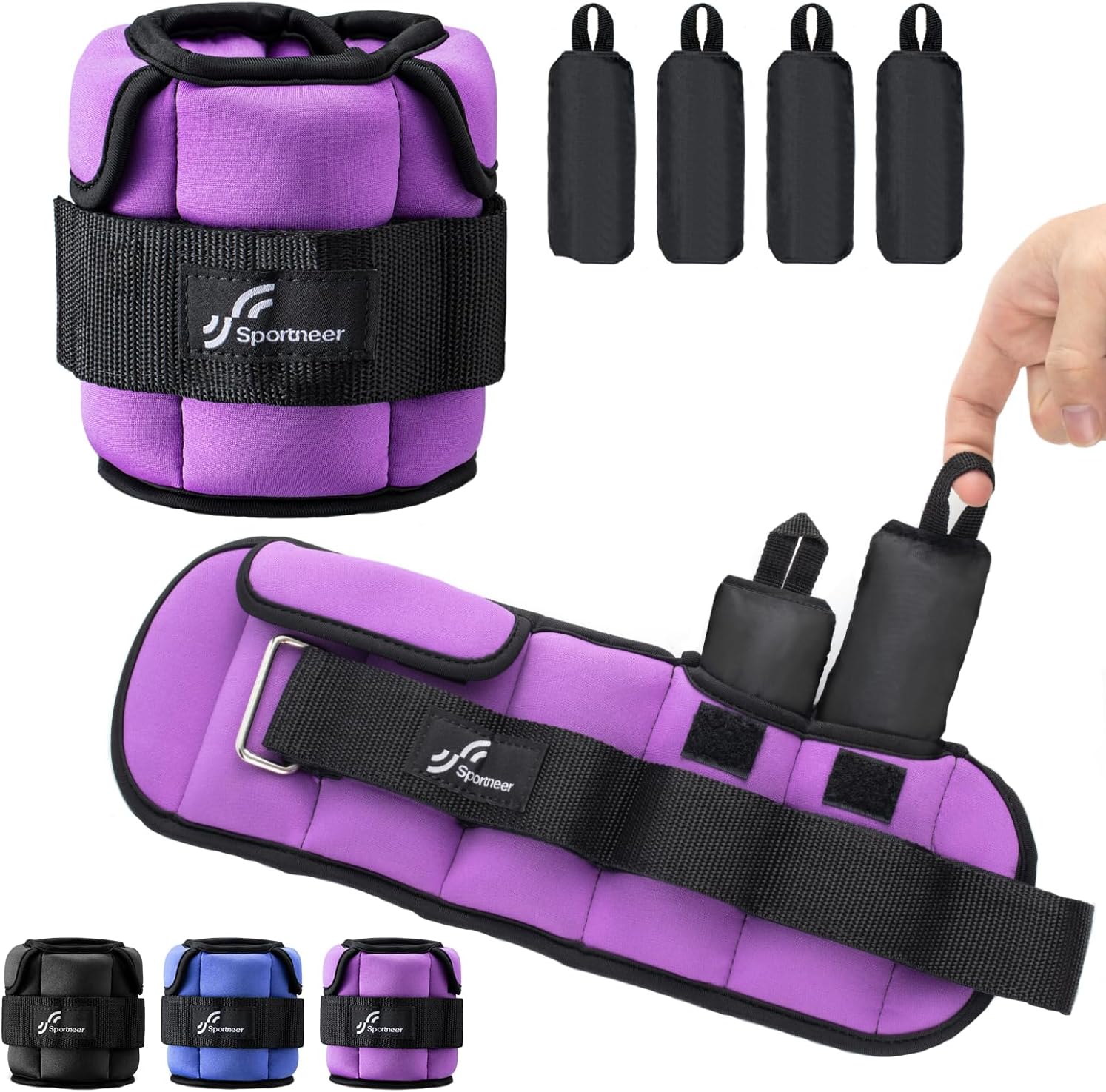 Sportneer Adjustable Ankle and Wrist Weights - Comfortable Fit for Fitness | 1-7 lbs / 1-10 lbs Set