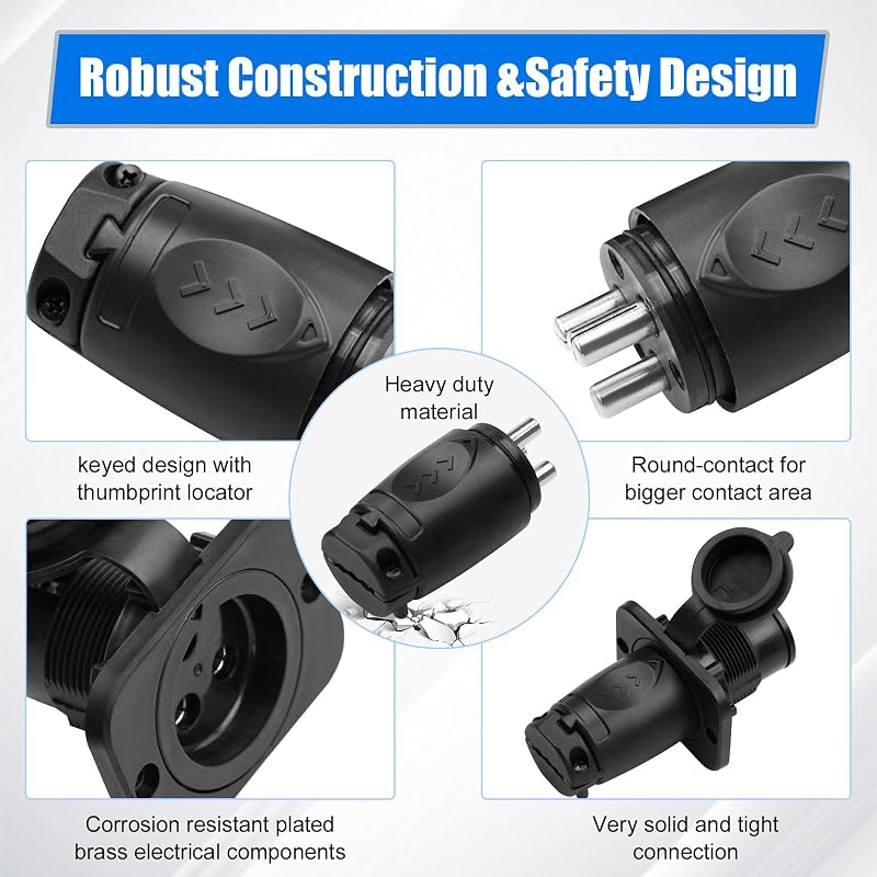 70A Trolling Motor Plug & Receptacle for 2/3-Wire Systems, 12V-48V Marine Power Connector