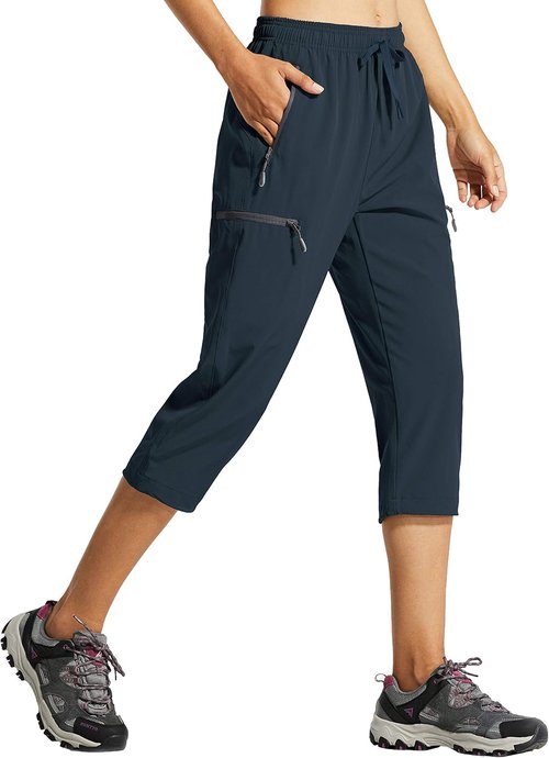Libin Women's Capri Pants - Lightweight Quick-Dry Hiking Capris with Zipper Pockets | Casual Travel Wear