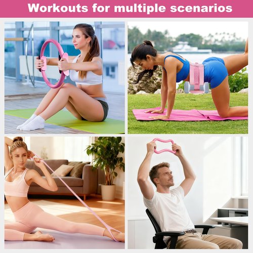 Dilobio Pilates Kit, Home Pilates Essentials Kit for Women, Pilates Equipment Ring and Ball Set, Magic Circle with 5 Resistance Bands, Hip Thrust Belt & Accessories, Toning Fitness Starter Set (Pink)