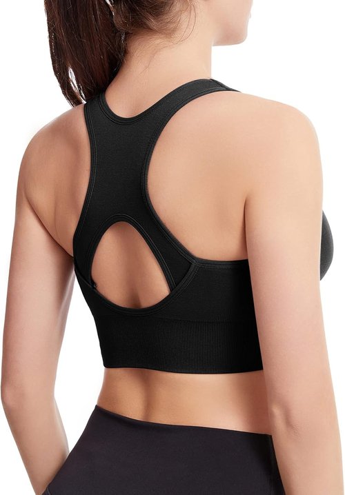 Fapreit Women's Sports Bra - Seamless Wire-Free Zip Front Closure for Post-Surgery Comfort | Padded Racerback