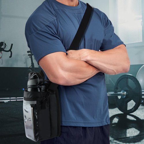 Magnetic Gym Bag for Men Women - 5lb Force Water Bottle Pouch + Clear Touchscreen Phone Pocket (Use Phone Instantly) | Workout & Travel Must-Have (Black)