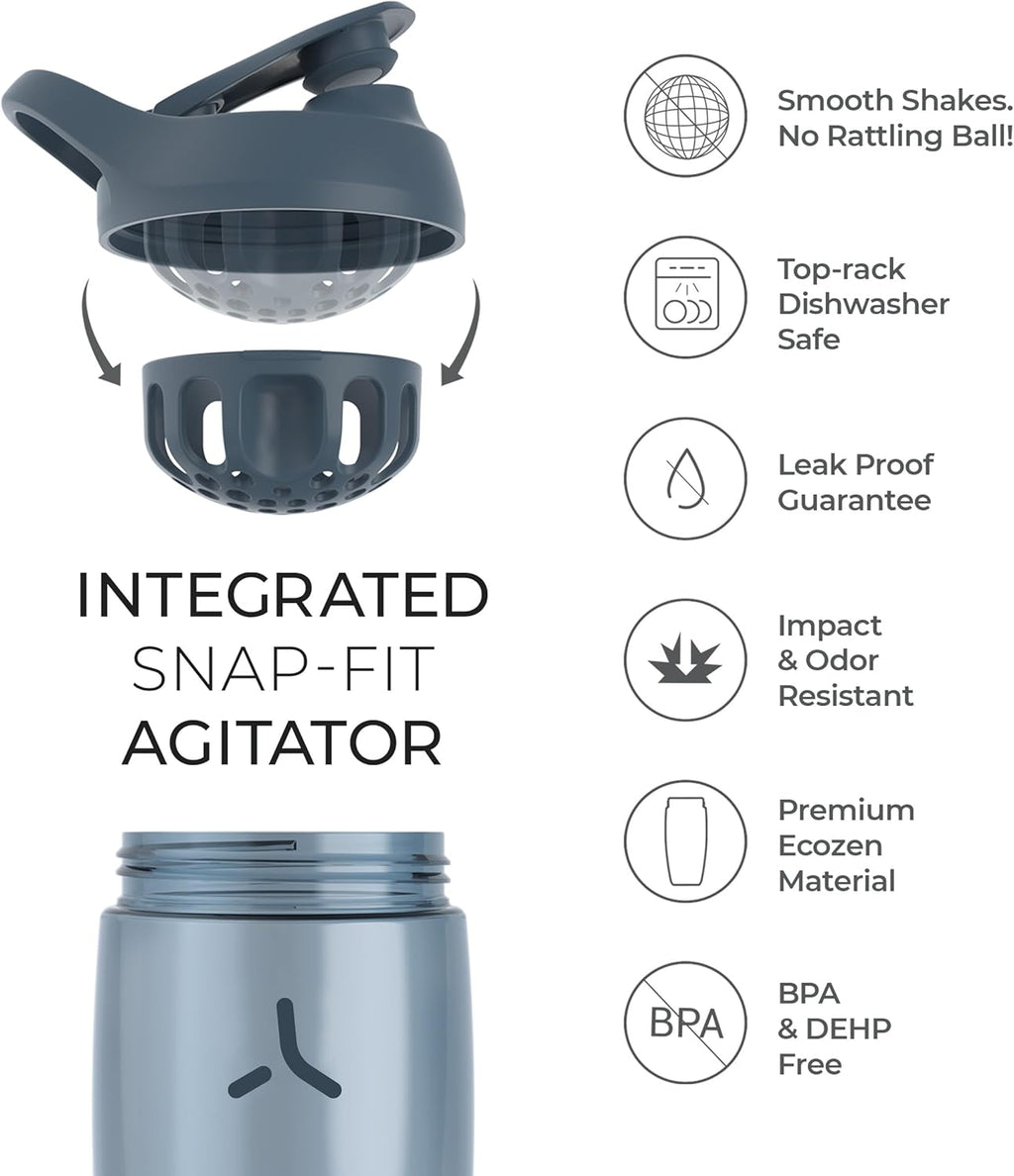 Promixx Pursuit Protein Shaker Bottle - 24 oz Silent No-Ball Mixer | Leak-Proof, BPA-Free, Easy-Clean Design