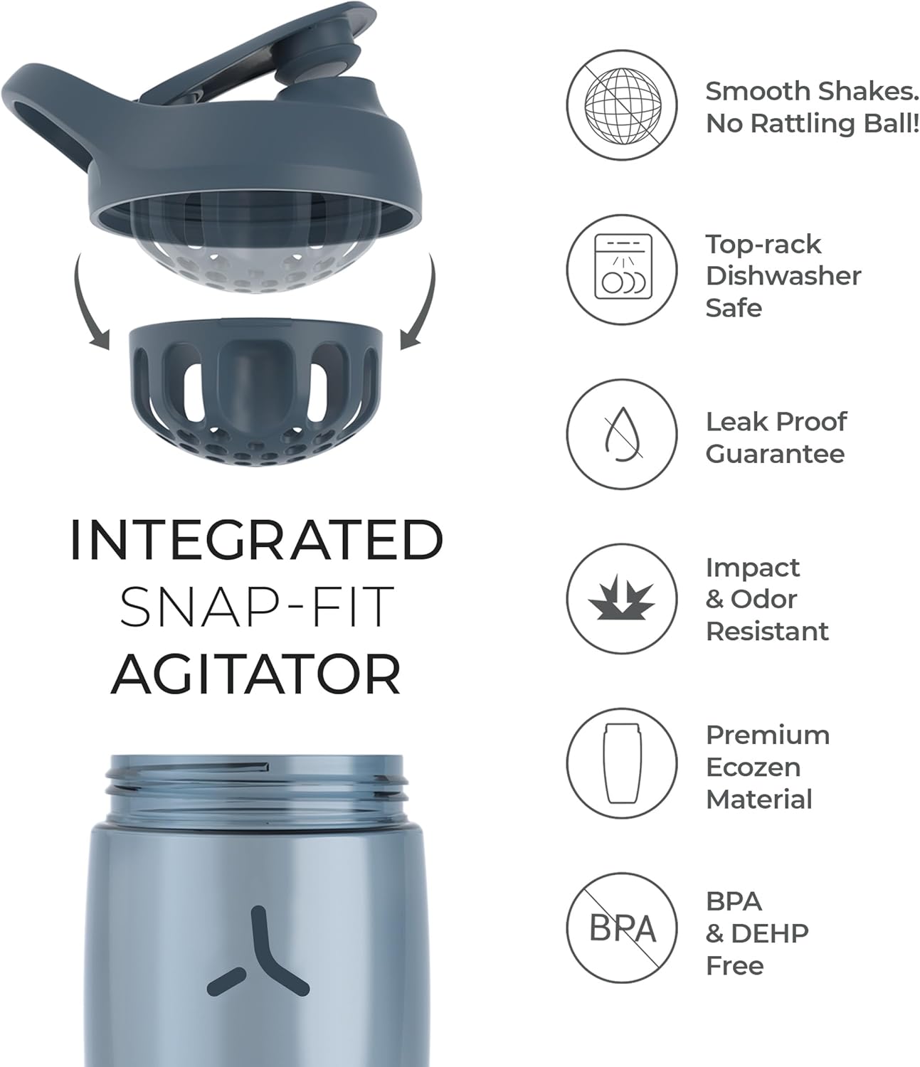 Promixx Pursuit Protein Shaker Bottle - 24 oz Silent No-Ball Mixer | Leak-Proof, BPA-Free, Easy-Clean Design