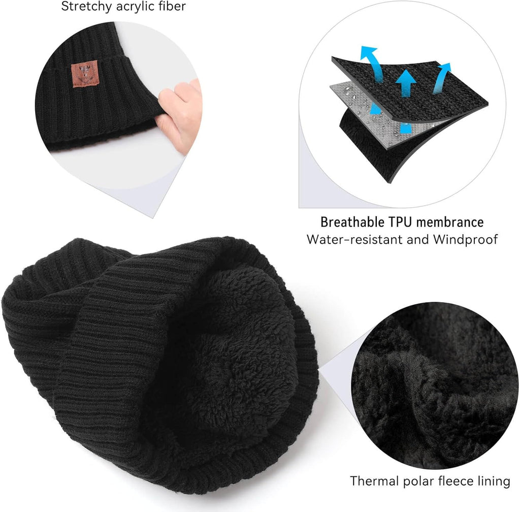 OZERO Knit Beanie - Thermal Thick Polar Fleece Winter Hat for Men & Women - Versatile Skull Cap