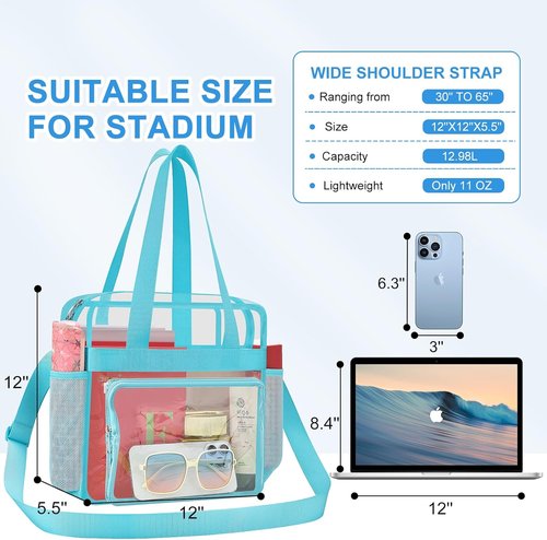 Clear Tote Bag for Stadium Events - 12x12x6 with Reinforced Straps | Ideal for Sports Fans & Travel