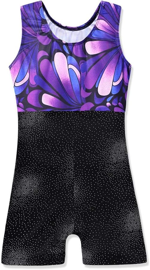 HOZIY Girls' Gymnastics Leotard - Sparkling Snowflake Biketard in Blue, Purple & Hot Pink