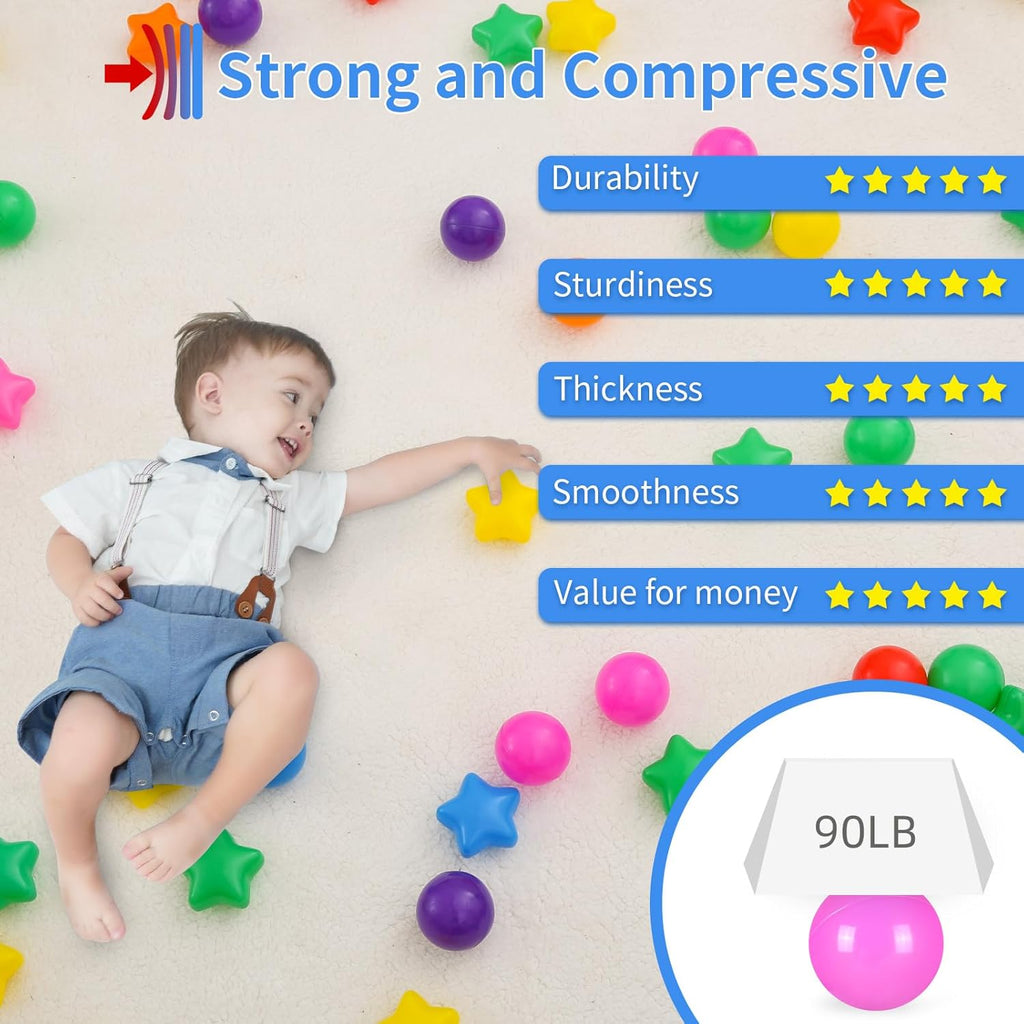 STARBOLO Star Ball Pit Balls for Kids - 50 100 200 500 Crush Proof Play Plastic Balls for Ball Pit Phthalate Free BPA Free Non-Toxic Indoor Outdoor,Soft Plastic Pool Balls for Kids Birthday Party.