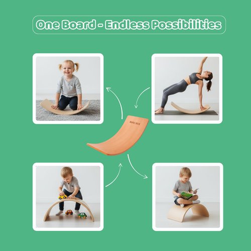 Wooden Wobble Balance Board - 37'' Natural Wobble Board, Montessori Open-Ended Toy, Waldorf Learning & Core Strength Exercise