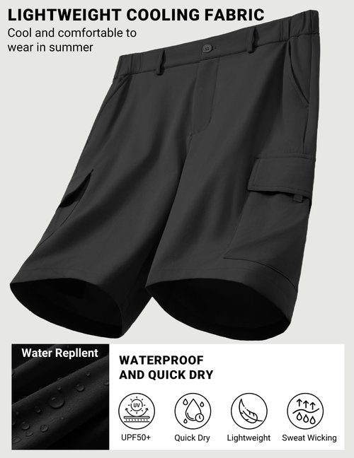 COOFANDY Mens Shorts Casual Hiking Cargo Shorts Lightweight Quick Dry Fishing Golf Shorts Men 9 Inch Inseam Black