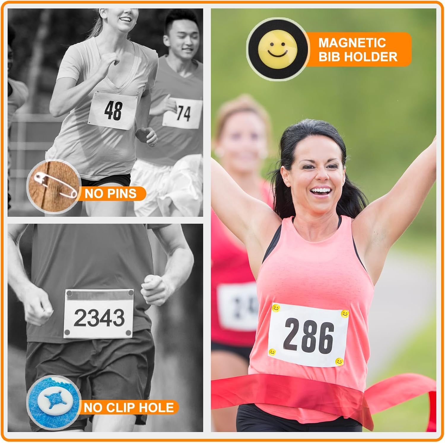 Skiennix Magnetic Bib Clips - Secure Race Bib Holders for Runners | Essential Gift for Athletes (Yellow)