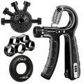 TEAWOO 4-Pack Grip Strength Trainer Kit, Adjustable Forearm Strengthener, Black Hand Grip Strengthener Balls, Finger Exerciser & Stretcher for Strength Training, Recovery & Flexibility