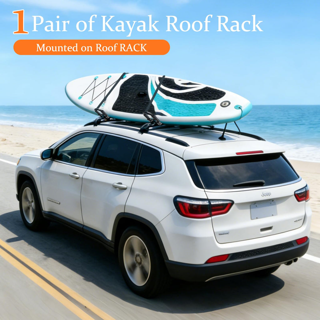 SUDOO Folding Kayak Roof Rack 1 Pair 2pcs Foldable J-Bar Heavy Duty Kayak Carrier Universal Fit for Square Oval Factory Crossbars for Kayaks Canoes Surfboards Ski Boards