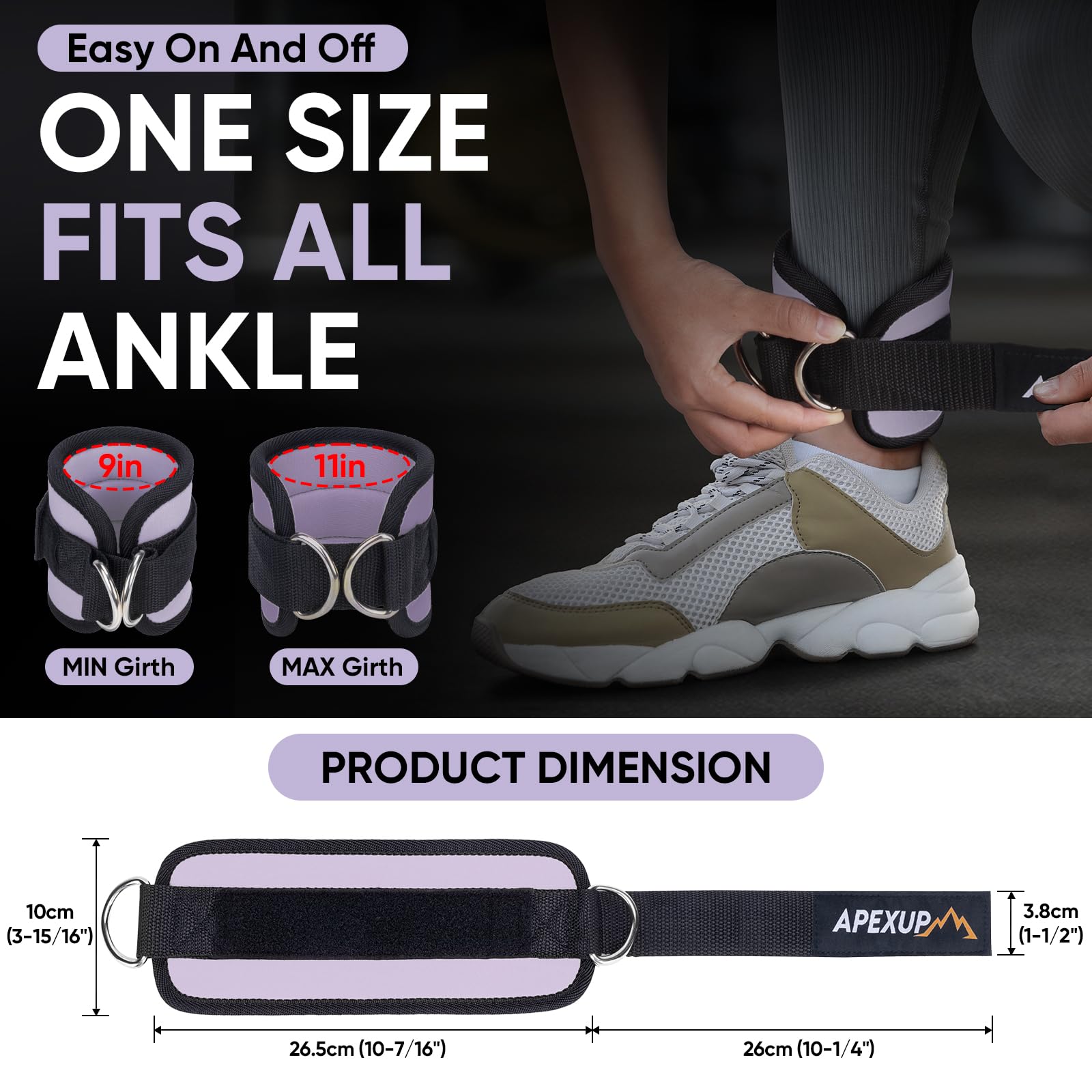 APEXUP Ankle Strap for Cable Machine, Ankle Resistance Bands, Cable Kick Back Ankle Straps for Gym, Glute Workouts, Leg Extensions, Adjustable Straps with Neoprene Padding (Single, Pastel Purple)
