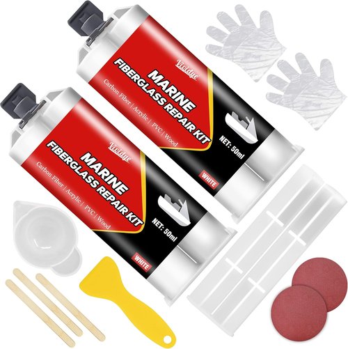 Marine Fiberglass Repair Kit, 100ml White Gel Coat Repair Kit for Repairing Cracks, Holes, Chip in Boat, Jet Ski, Yacht, Surfboard, Sturdy and Waterproof Fiberglass Filler for Tile, Acrylic, Ceramic