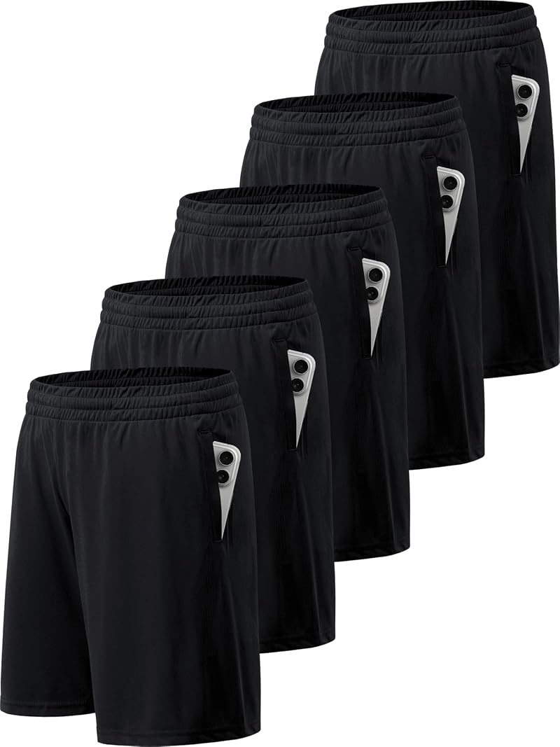 BVNSOZ Men's Athletic Shorts with Pockets - 5 Pack Black, 10" Inseam