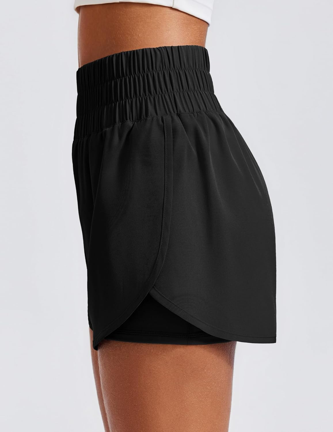 PINSPARK Women's 2-in-1 High-Split Running Shorts - High Waisted Athletic Gym Shorts with Pockets, 3" Liner