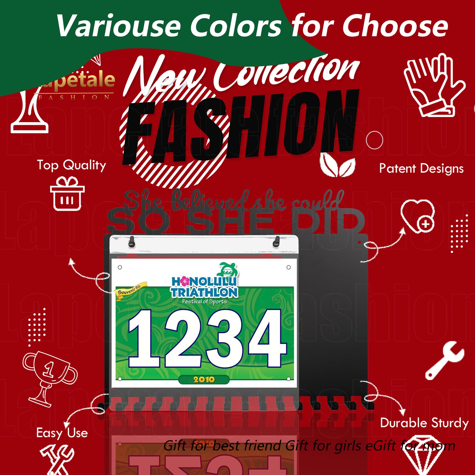 Lapetale Fashion She Believed She Could SO SHE DID Race Bib and Medal Display,Marathon Medal Display and Runner Medal Hanger Display,Bib Running Medal Display Gifts for Runners Athlete Luxurious 60