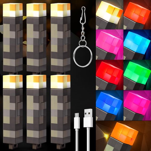 Nofuxo Light Up Keychain 6 Pack- Flashlight Keychain with 9-Colo Rechargeable Cartoon Toy, Hand Held & Keychain Light for Decor for Boys