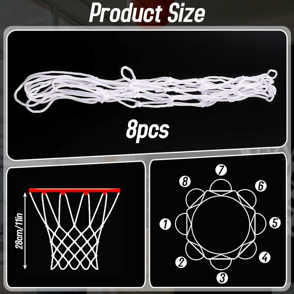 Skiennix Mini Basketball Nets - 8 Pcs Replacement for 8"-10.25" Rims | Durable Nylon Construction