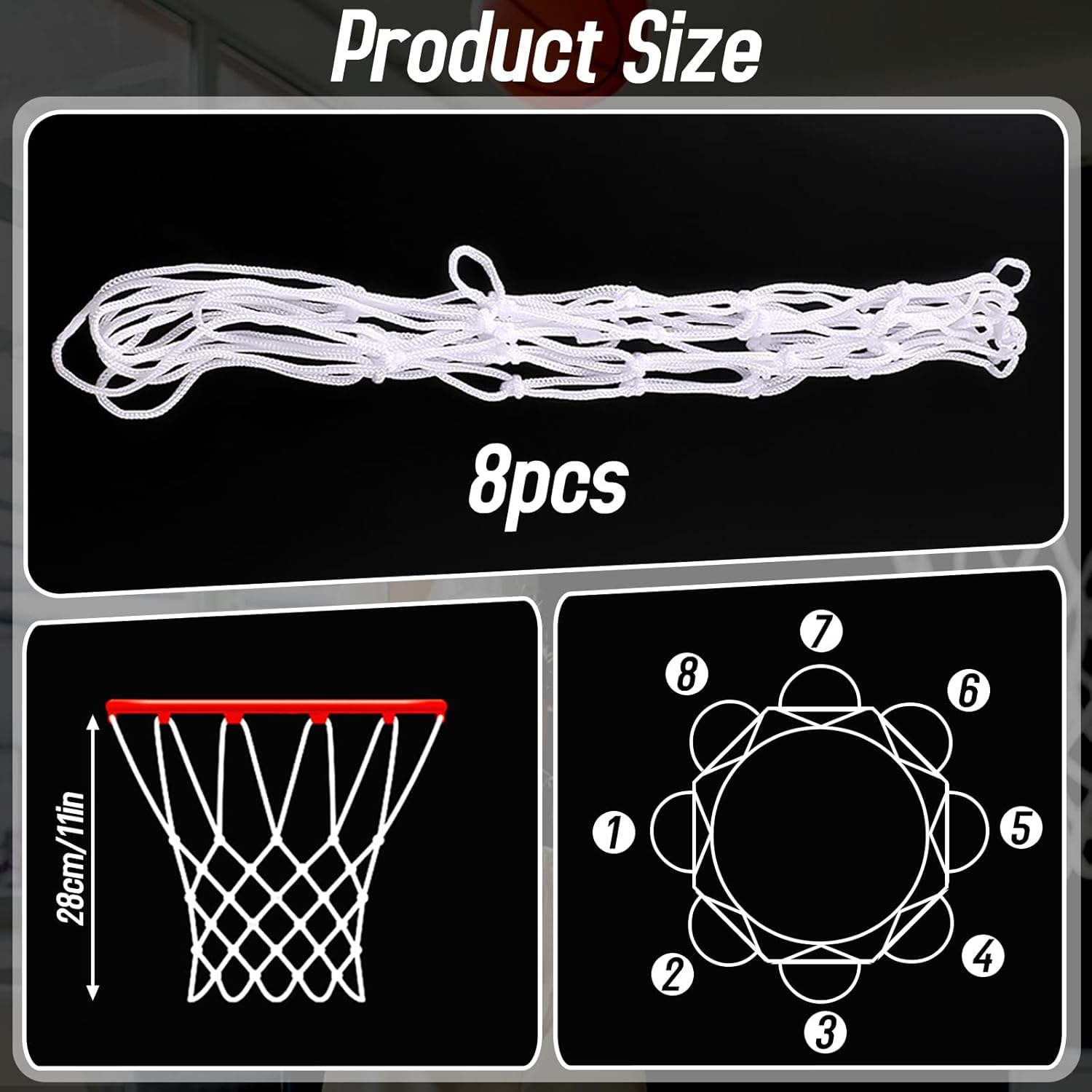 Skiennix Mini Basketball Nets - 8 Pcs Replacement for 8"-10.25" Rims | Durable Nylon Construction