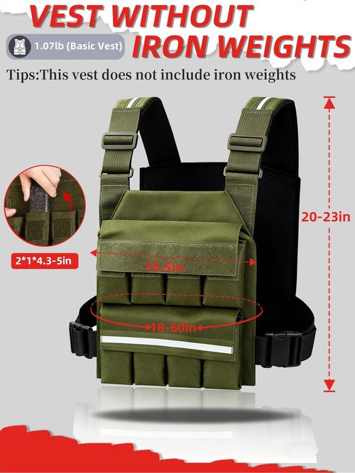 SMONT Weight Vest for Women Men - Adjustable Rucking Vest Strength Training, Running, Walking - Secure Fit for Gym Outdoor Workouts Strengthen Endurance Training（Excluding Lead Blocks）Army Green