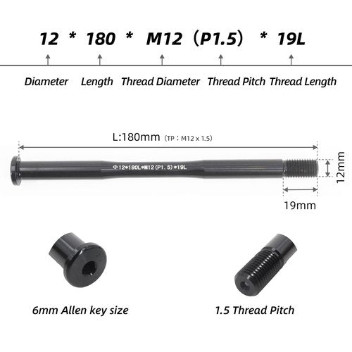 rningo M12 Thread Pitch 1.5mm * 12mm Bike Hubs Thru Axle Skewer Adapter Fit for MTB/Road Bike 12mm *162mm (12 * 162L*M12(P1.5))