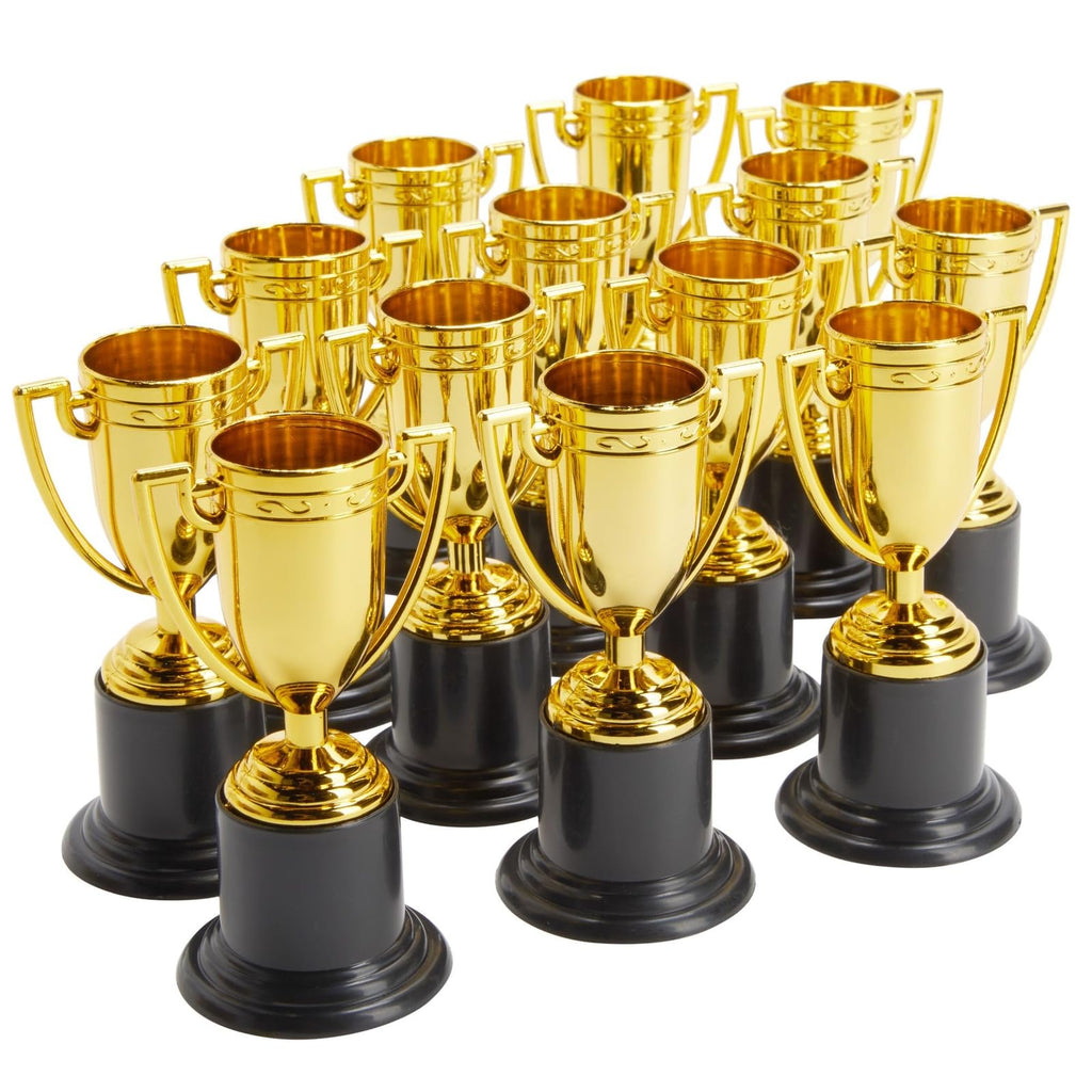 Juvale Mini Trophies Bulk - 4 in, Gold-Plated Plastic, 24-Pack - Trophies for Kids & Adults - Sports, School & Party Awards