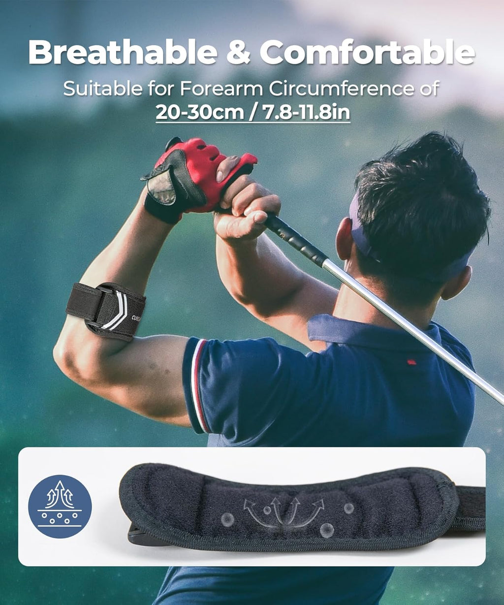 Upgraded Regine Switzerland Tennis & Golf Elbow Brace - Targeted Support Forearm Compression, Adjustable Strap (Black)