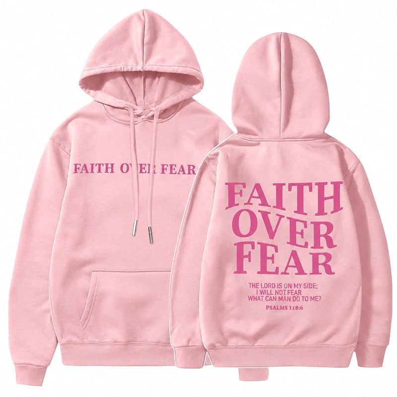 Pink A-Variation Faith Over Fear Hoodie Women Christian Sweatshirt - Medium