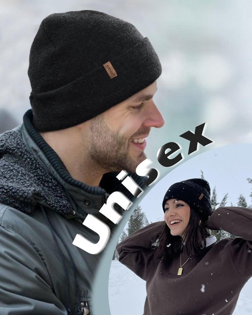 FURTALK Mens Beanie Fleece Lined Winter Hats Double Layered Stylish Knited Cuffed Plain Hat White