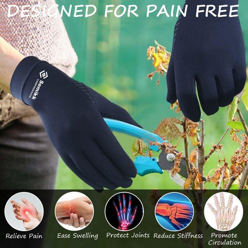 2 Pairs Compression Full Finger Arthritis Gloves, Copper Glove with Touch Screen Fingers for Everyday Support, Hand Joint Pain, Carpal Tunnel, Tendonitis, Trigger Finger, Fit for Men & Women (Medium)