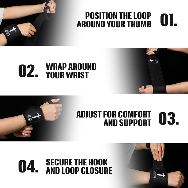 Cross Faith 25 Inch Wrist Wraps for Weightlifting — Adjustable Thumb Loop Straps for Men & Women