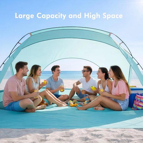 Beach Tent, Portable Sun Shelter for 2/3/4/6-8 Person with UPF 50+ UV Protection, Easy Setup Waterproof Beach Shade Canopy Cabana for Family Outdoor and Picnics, Fishing with Carrying Bag
