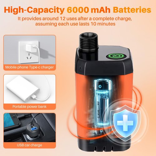 COOLIGO Portable Camping Shower with Heater, 6000mAh Rechargeable Camping Shower with 2000W Auto-Off Immersion Heater, LED Display, Heated Outdoor Shower for Travel, Hiking, Car
