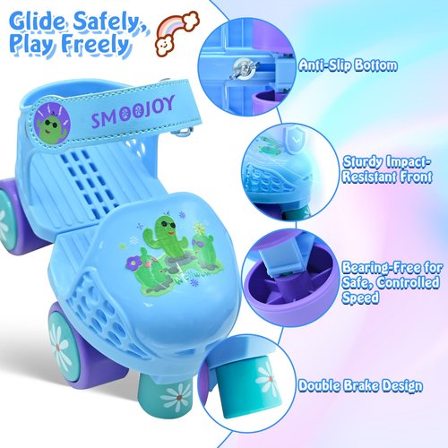 SMOOJOY Toddler Roller Skates for Kids Boys Girls Ages 2-5 Adjustable Quad Skates Outdoor Indoor for Beginner Durable Children's 4 Wheels Rollerskates