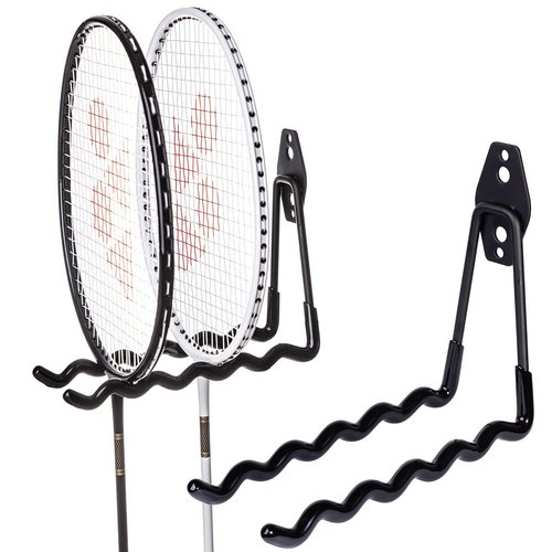 ZHMY Tennis Racket Storage Hanger,Tennis Racket Holder Rack Wall Hooks for Garage,Heavy Duty Hanger Metal Badminton Racket Holder Hooks for Cables, Ropes and Hoses,Extension Cord Holder,2 Packs(Black)