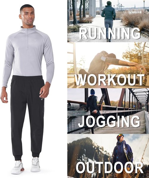 NORTHYARD Men's Fleece Lined Pants - Winter Warm Windproof Sweatpants for Athletic Jogging | Black